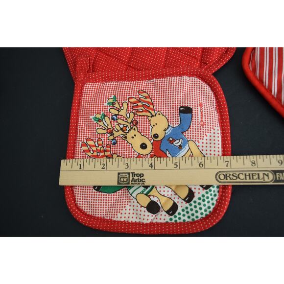 Lot of 4 Vtg Christmas Hot Pads Reindeer Geese Tree Polka Dots Stripes Retro - Picture 3 of 4